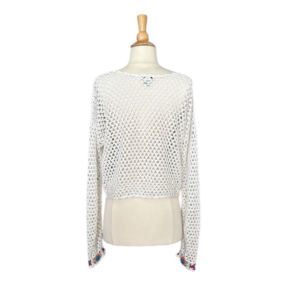 Vintage Hand Knit 3D Floral Crocheted Cardigan Cropped Bohemian Girly Size Large - Picture 7 of 16